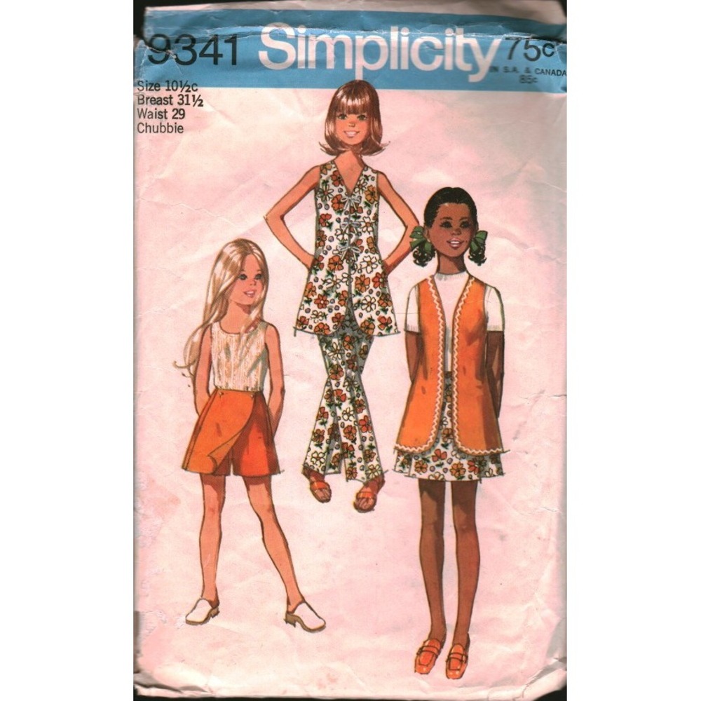 Vintage 71 Simplicity 9341 Girls Chubbies Mini-Pantskirt Pants Vest Pattern 10.5